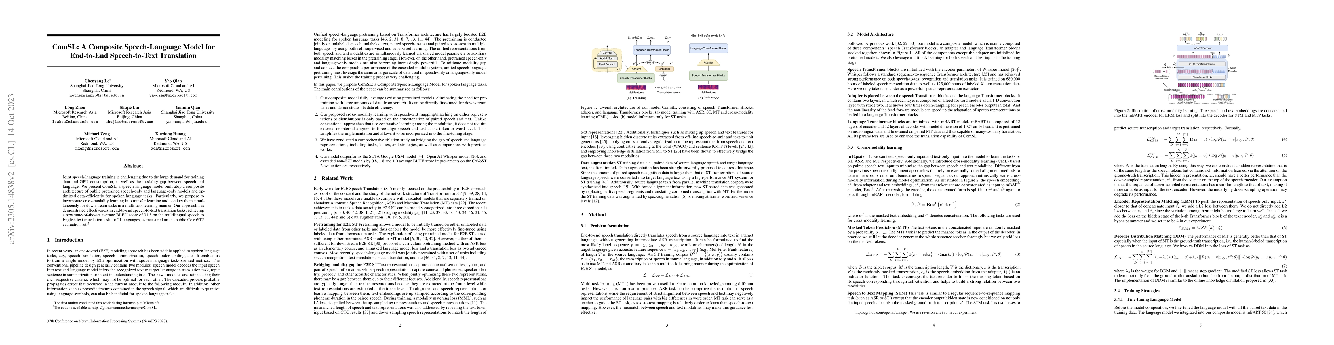 Thumbnail for ComSL: A Composite Speech-Language Model for End-to-End Speech-to-Text
  Translation