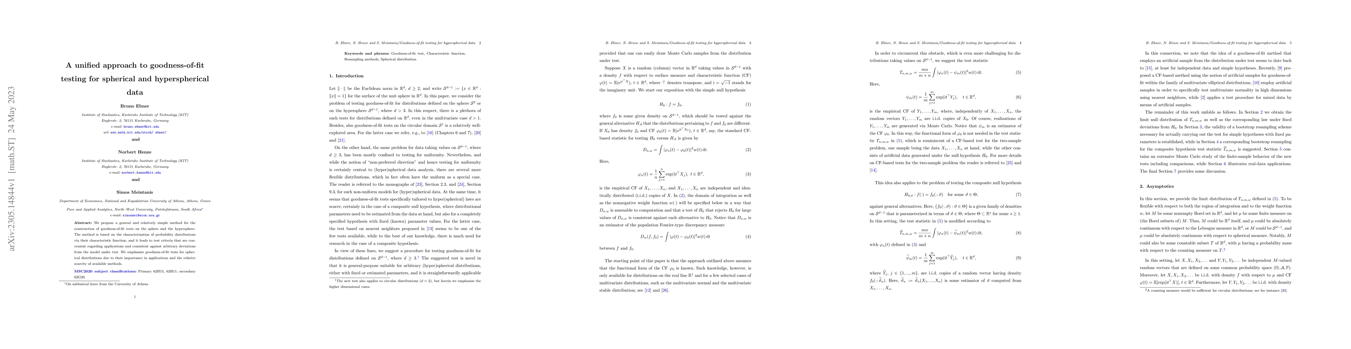 Thumbnail for A unified approach to goodness-of-fit testing for spherical and
  hyperspherical data