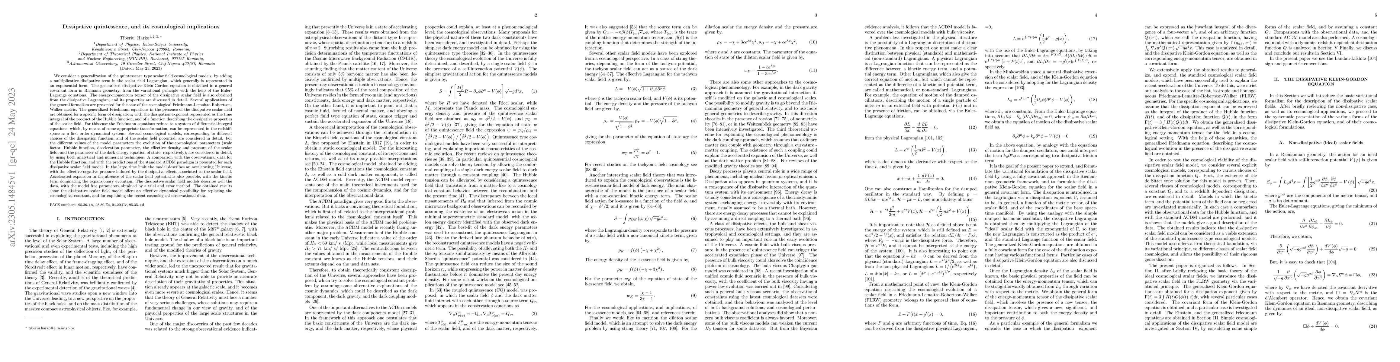 Thumbnail for Dissipative quintessence, and its cosmological implications