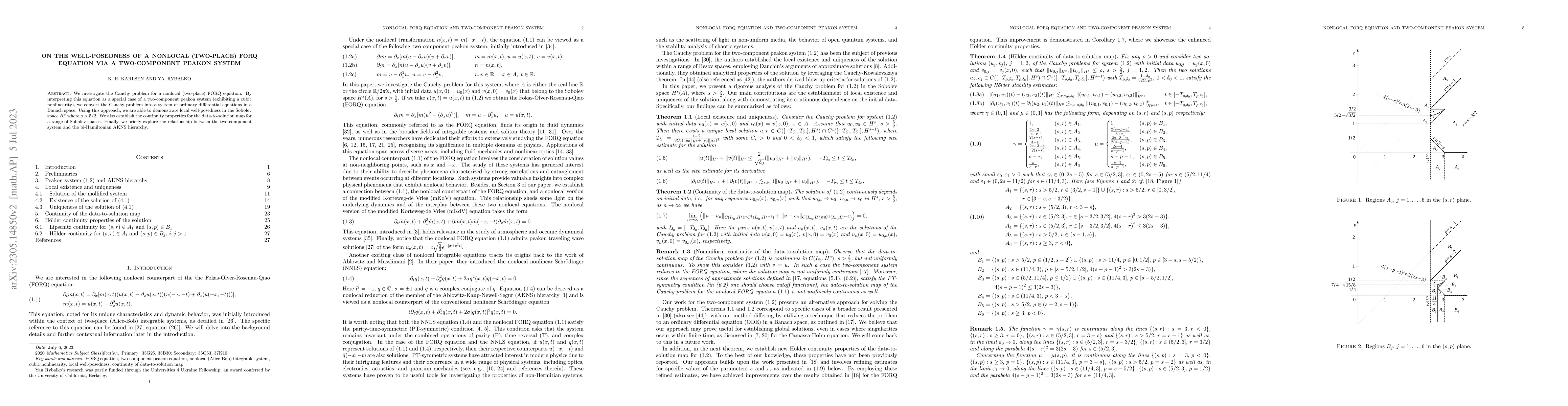 Thumbnail for On the well-posedness of a nonlocal (two-place) FORQ equation via a
  two-component peakon system