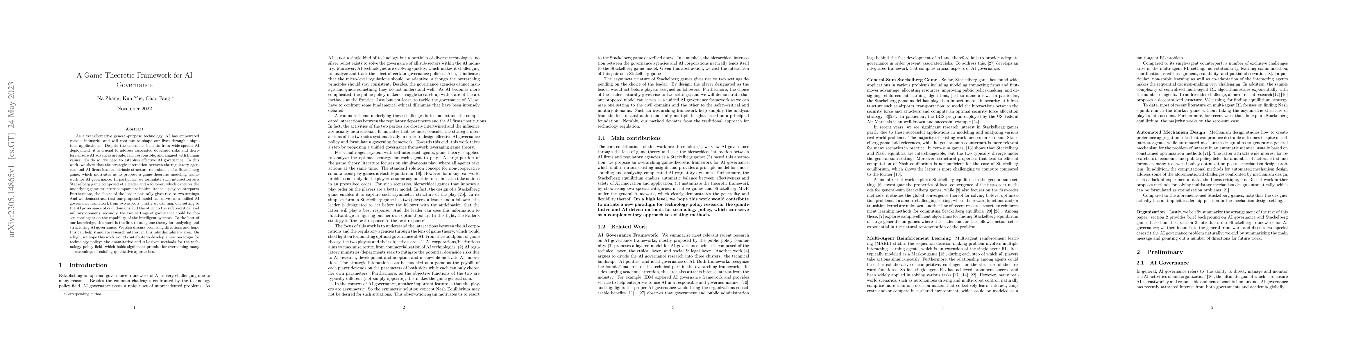 Thumbnail for A Game-Theoretic Framework for AI Governance