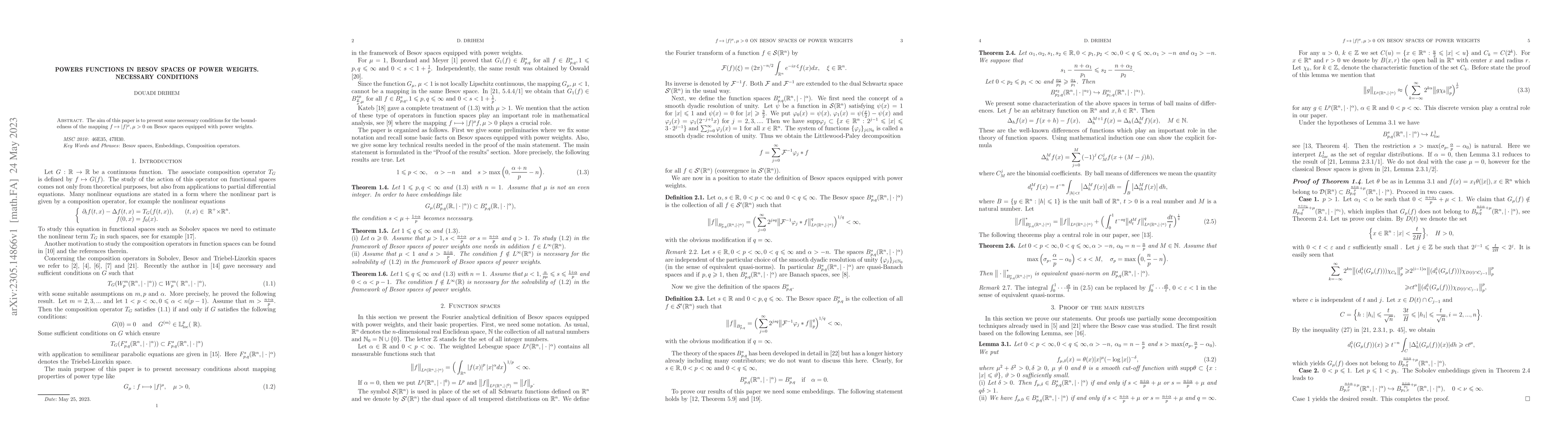 Thumbnail for Powers functions in Besov spaces of power weights. Necessary conditions