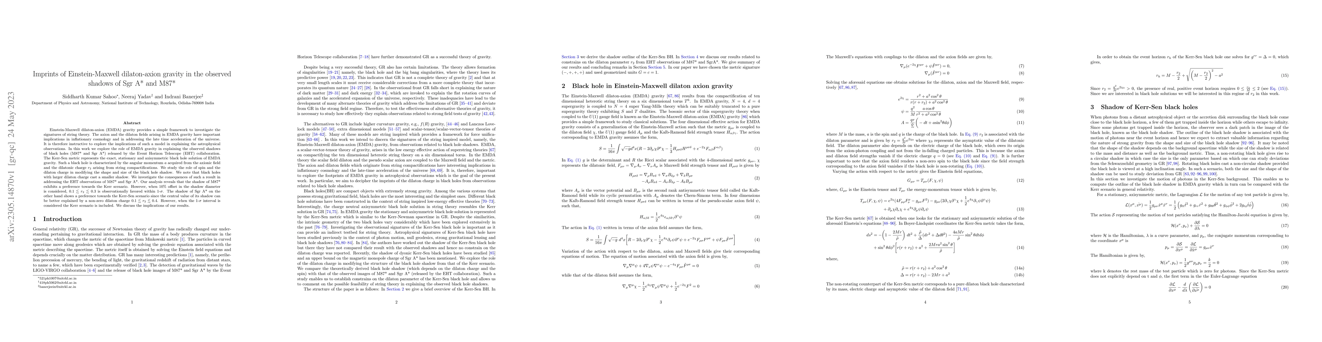Thumbnail for Imprints of Einstein-Maxwell dilaton-axion gravity in the observed
  shadows of Sgr A* and M87*