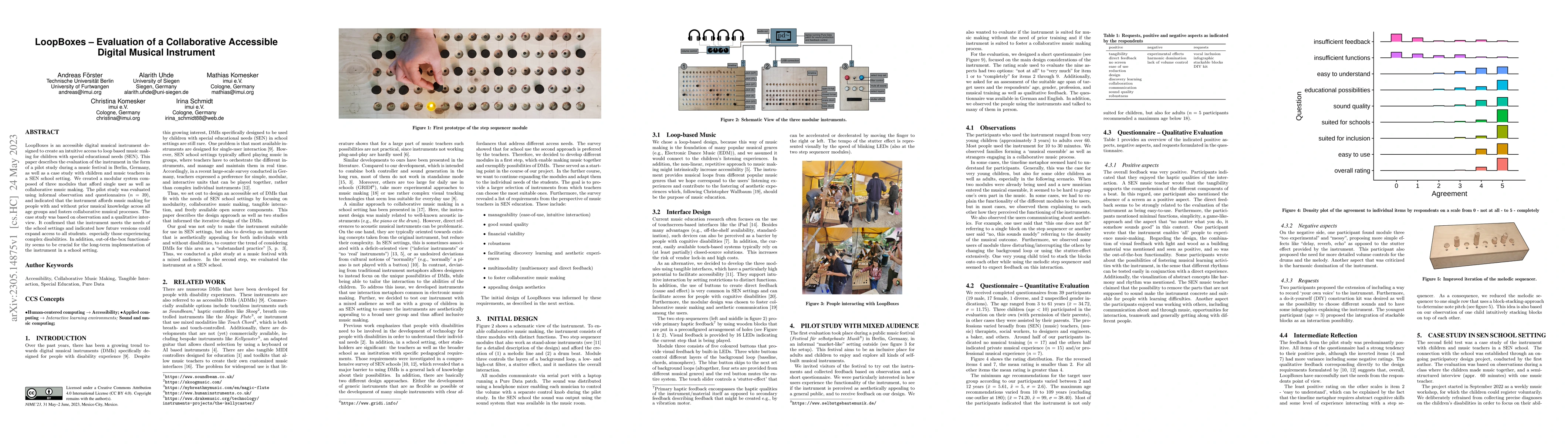 Thumbnail for LoopBoxes -- Evaluation of a Collaborative Accessible Digital Musical
  Instrument