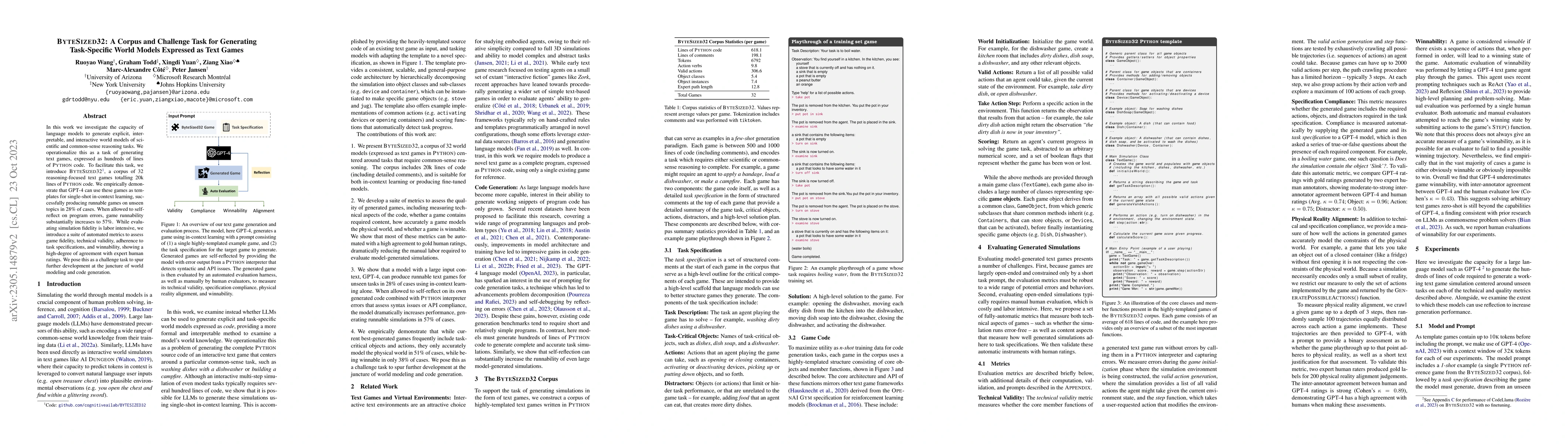 Thumbnail for ByteSized32: A Corpus and Challenge Task for Generating Task-Specific
  World Models Expressed as Text Games