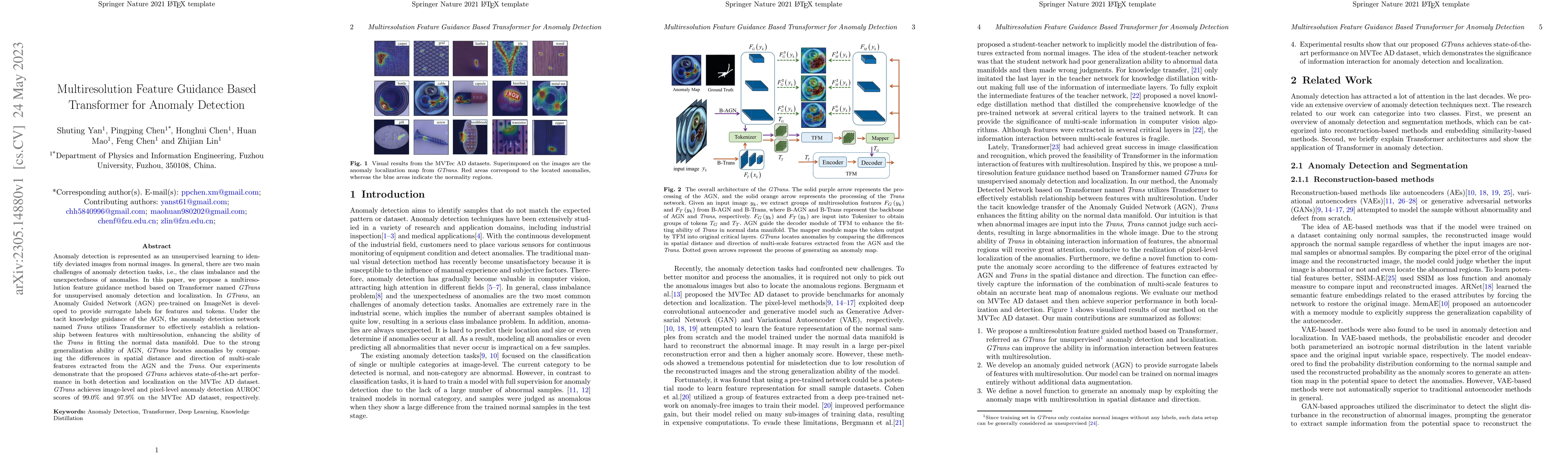 Thumbnail for Multiresolution Feature Guidance Based Transformer for Anomaly Detection