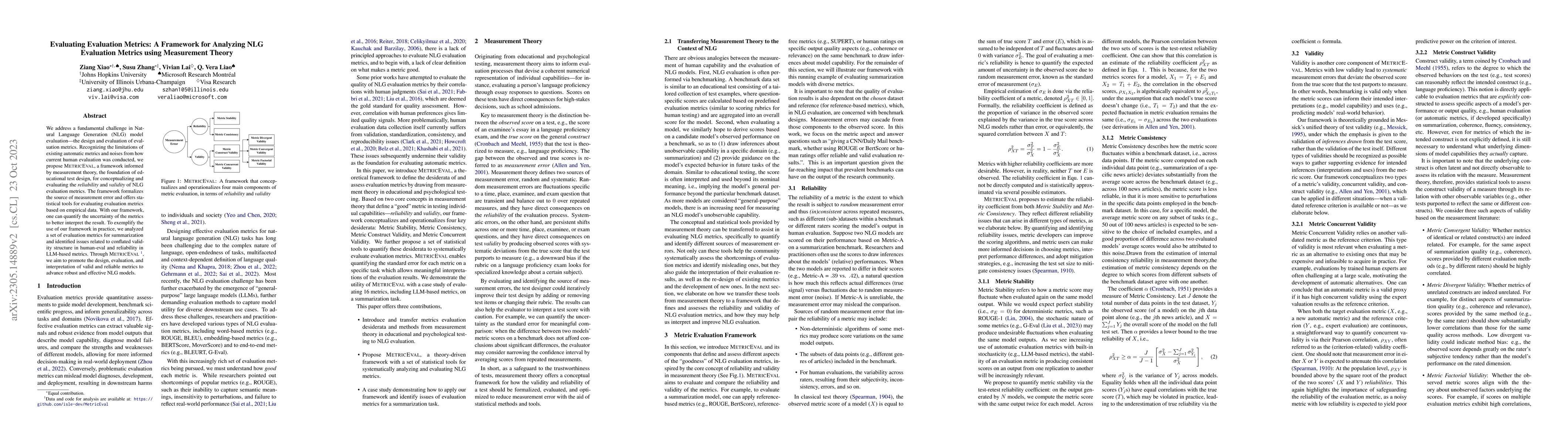 Thumbnail for Evaluating Evaluation Metrics: A Framework for Analyzing NLG Evaluation
  Metrics using Measurement Theory