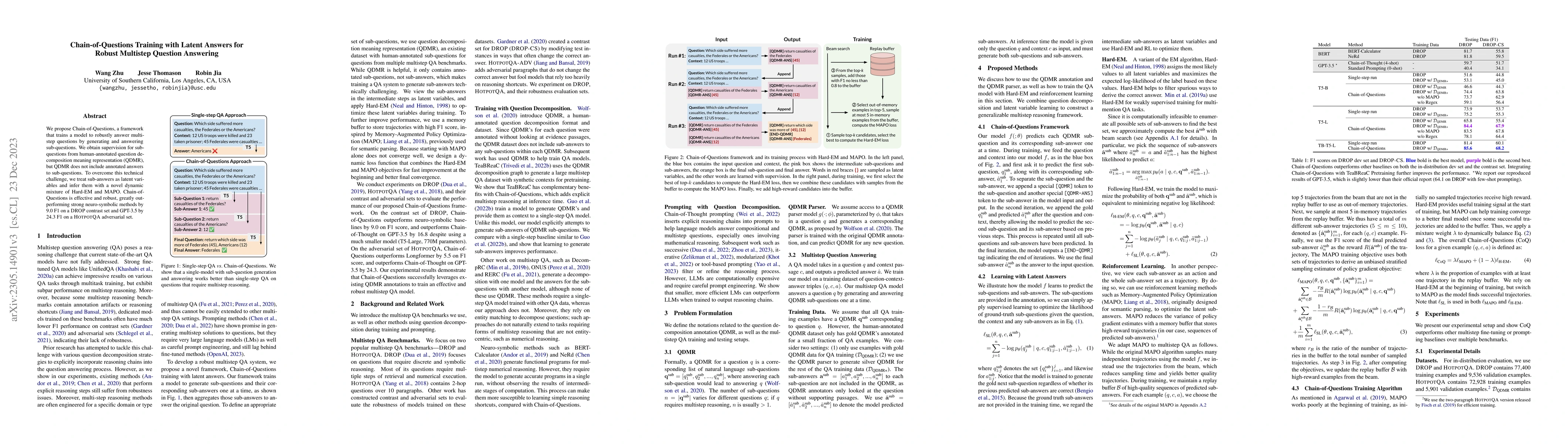 Thumbnail for Chain-of-Questions Training with Latent Answers for Robust Multistep
  Question Answering