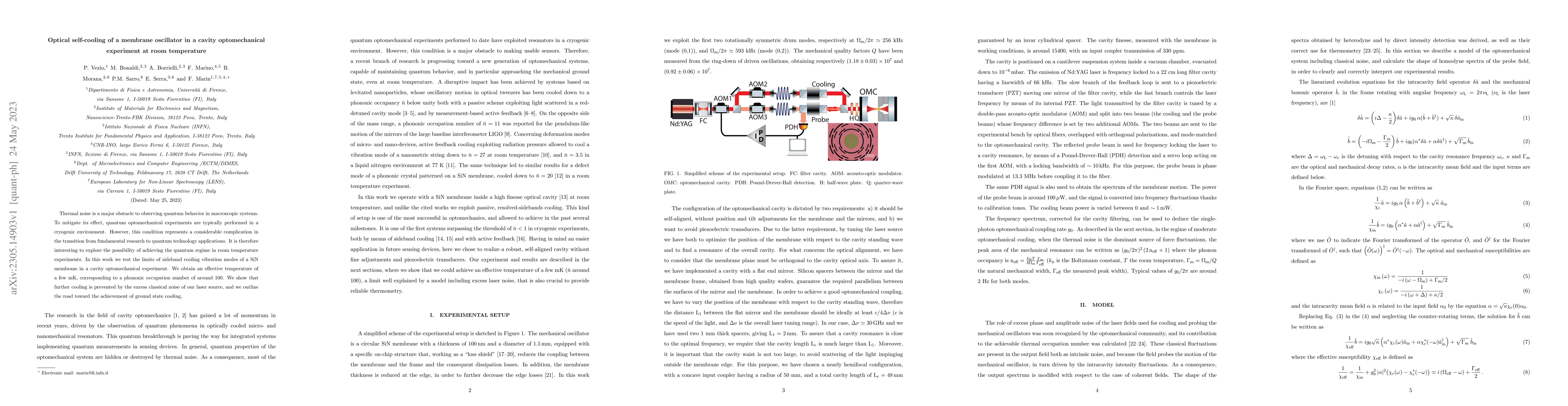 Thumbnail for Optical self-cooling of a membrane oscillator in a cavity optomechanical
  experiment at room temperature