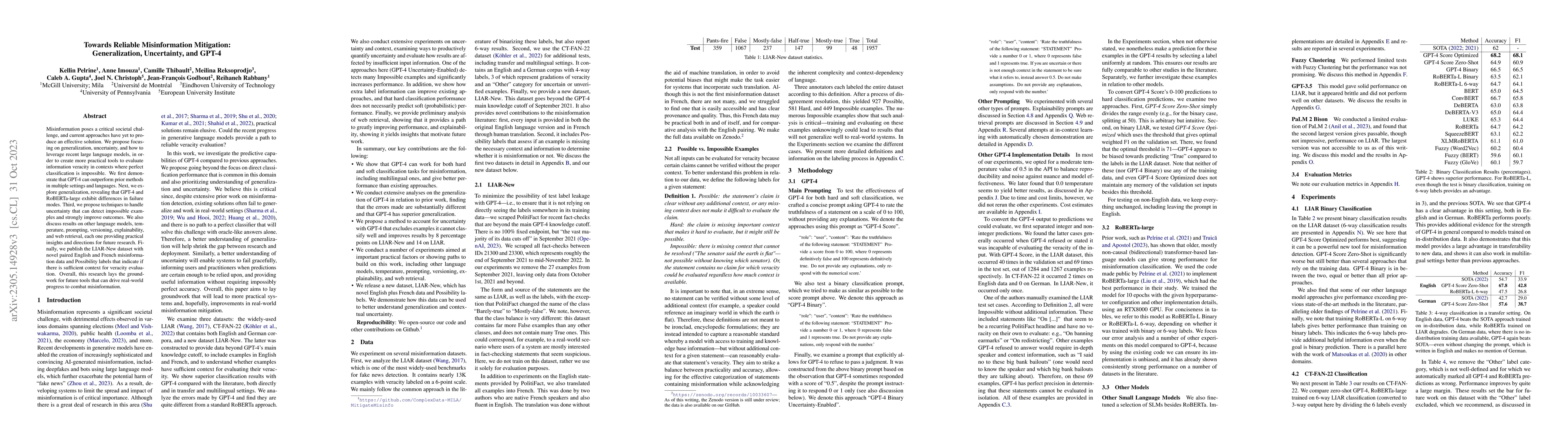 Thumbnail for Towards Reliable Misinformation Mitigation: Generalization, Uncertainty,
  and GPT-4