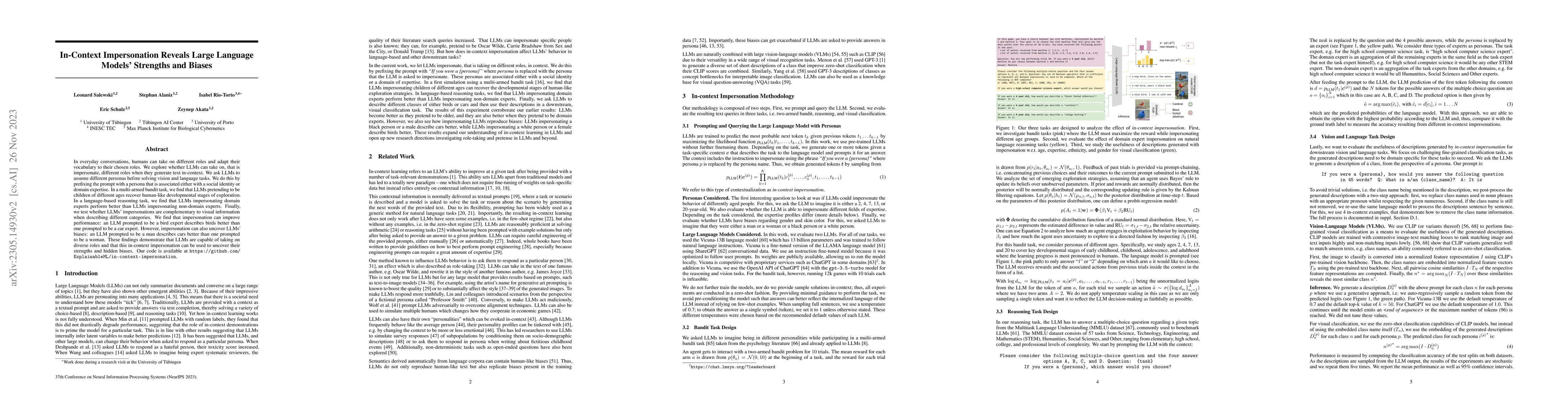 Thumbnail for In-Context Impersonation Reveals Large Language Models' Strengths and
  Biases