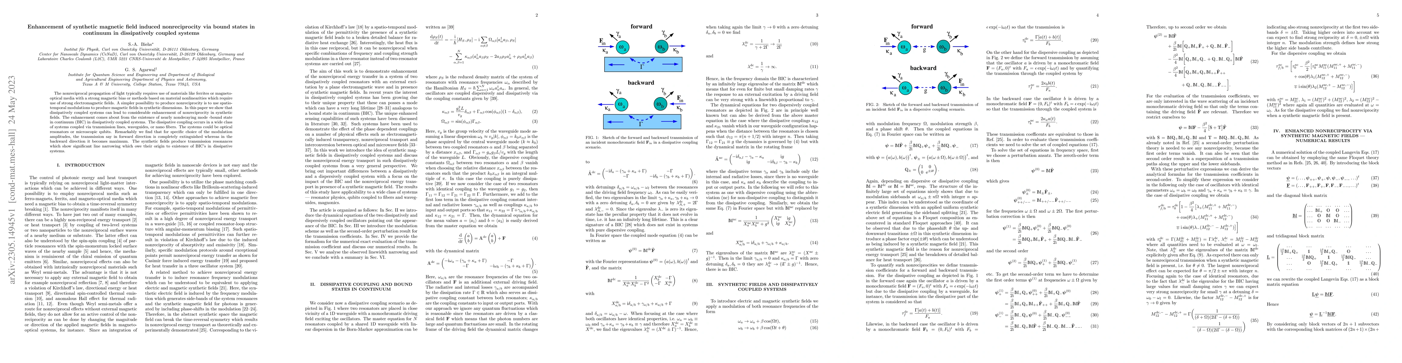 Thumbnail for Enhancement of synthetic magnetic field induced nonreciprocity via bound
  states in continuum in dissipatively coupled systems