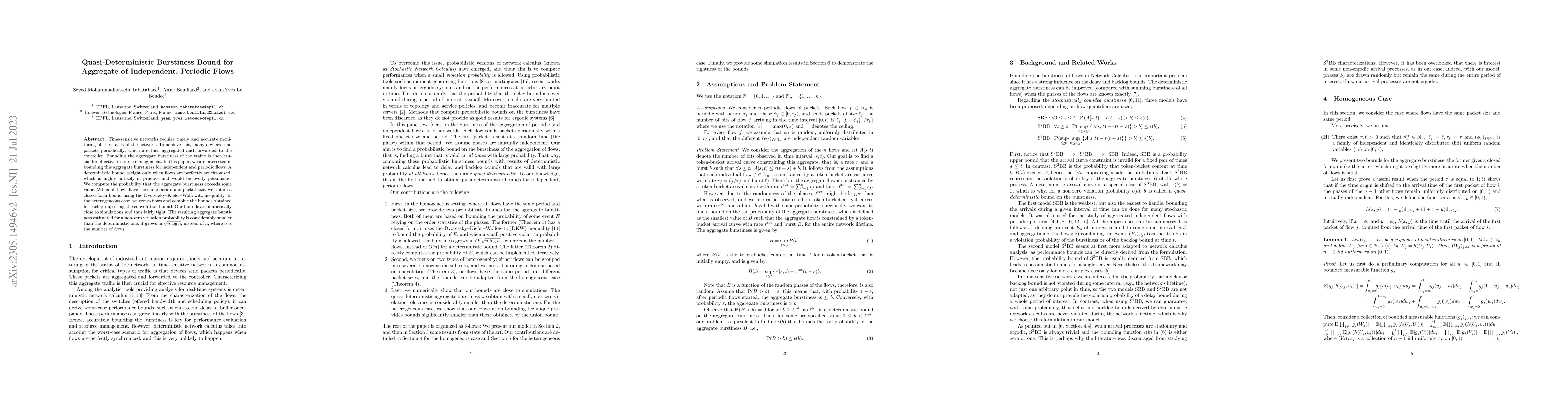 Thumbnail for Quasi-Deterministic Burstiness Bound for Aggregate of Independent,
  Periodic Flows