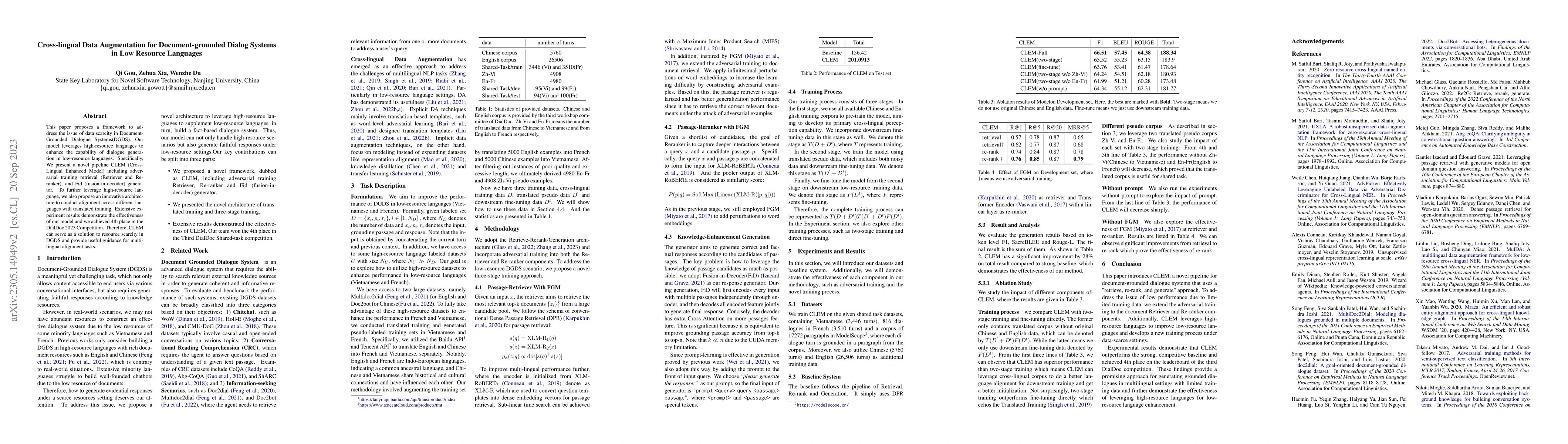 Thumbnail for Cross-lingual Data Augmentation for Document-grounded Dialog Systems in
  Low Resource Languages