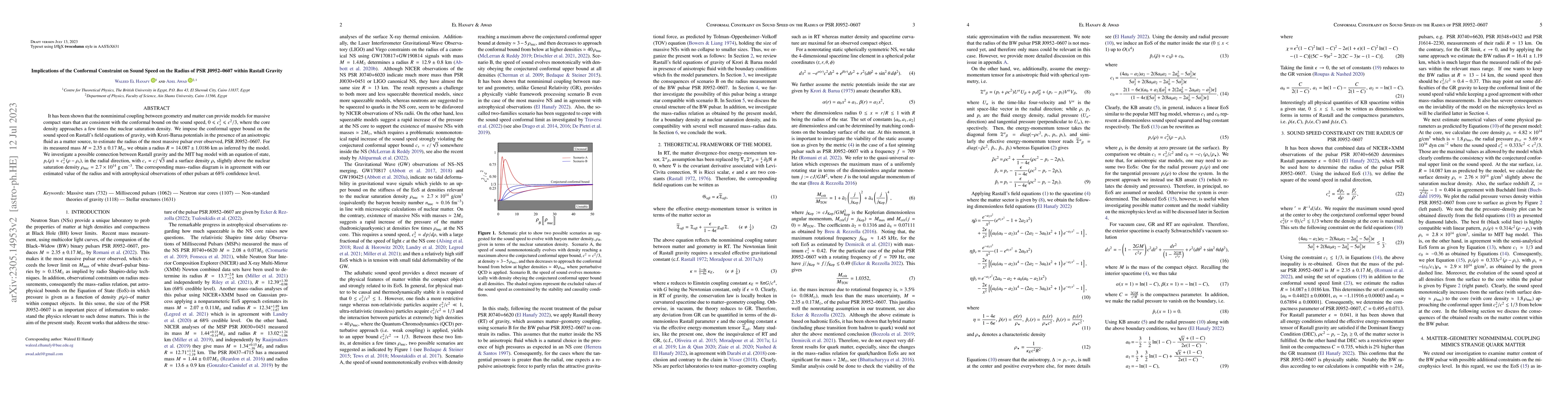 Thumbnail for Implications of the Conformal Constraint on Sound Speed on the Radius of
  PSR J0952-0607 within Rastall Gravity