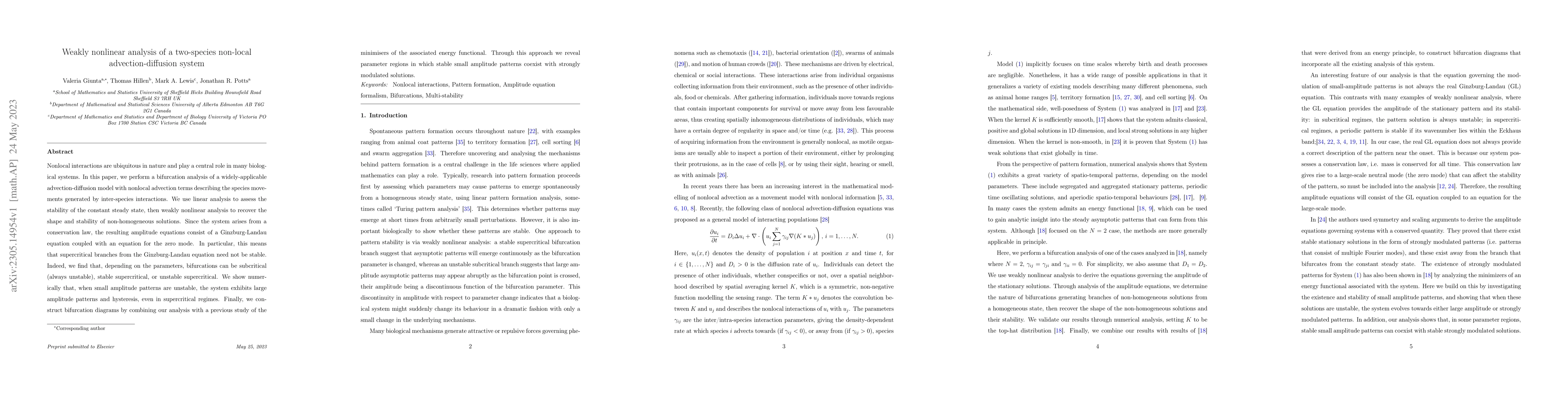 Thumbnail for Weakly nonlinear analysis of a two-species non-local advection-diffusion
  system