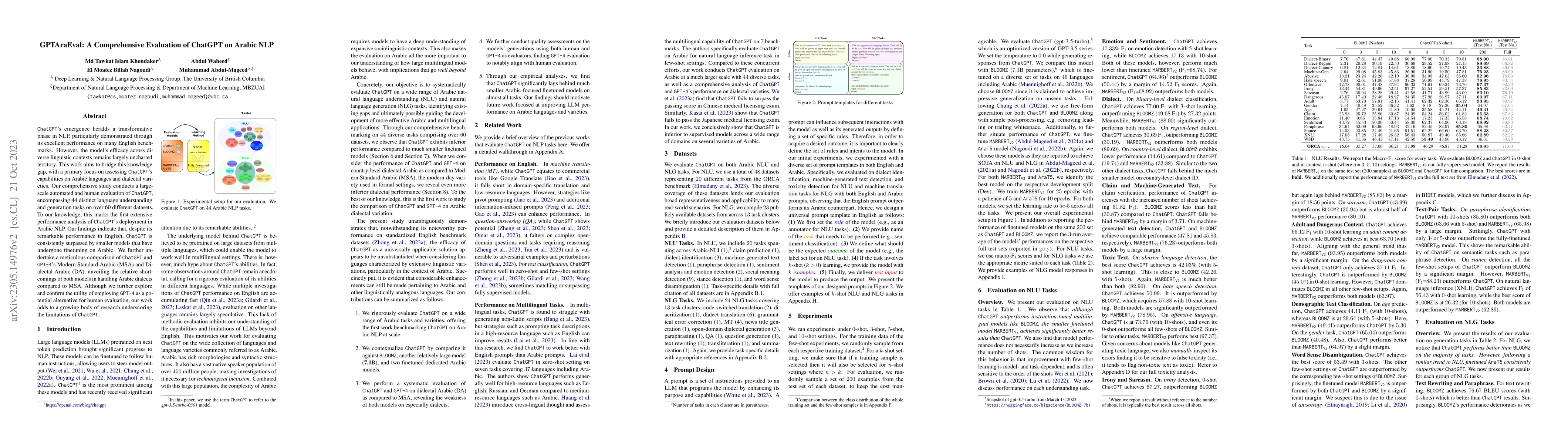Thumbnail for GPTAraEval: A Comprehensive Evaluation of ChatGPT on Arabic NLP