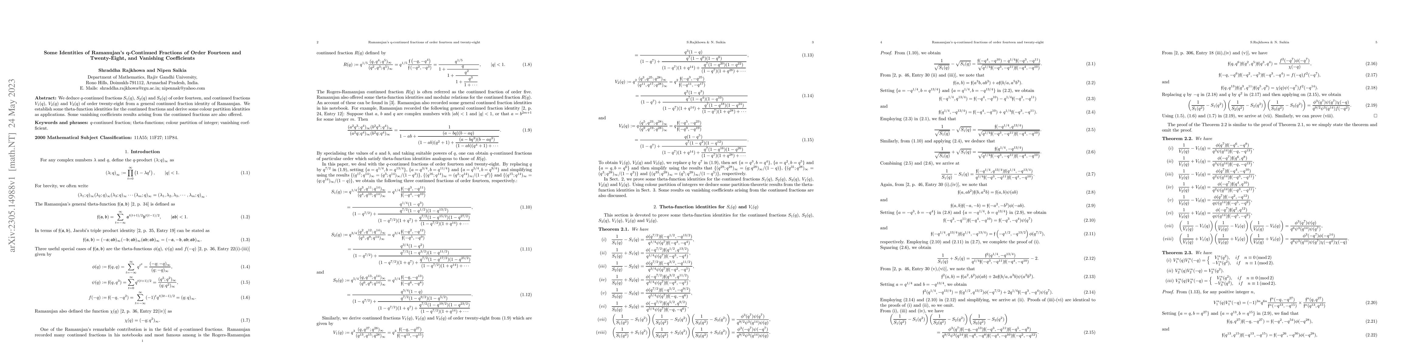 Thumbnail for Some Identities of Ramanujan's q-Continued Fractions of Order Fourteen
  and Twenty-Eight, and Vanishing Coefficients