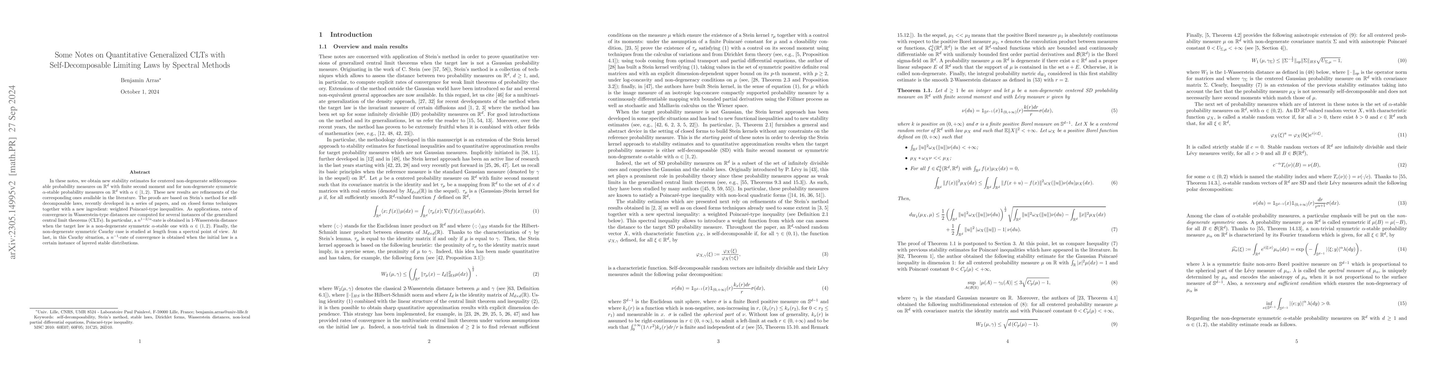 Thumbnail for Some Notes on Quantitative Generalized CLTs with Self-Decomposable
  Limiting Laws by Spectral Methods