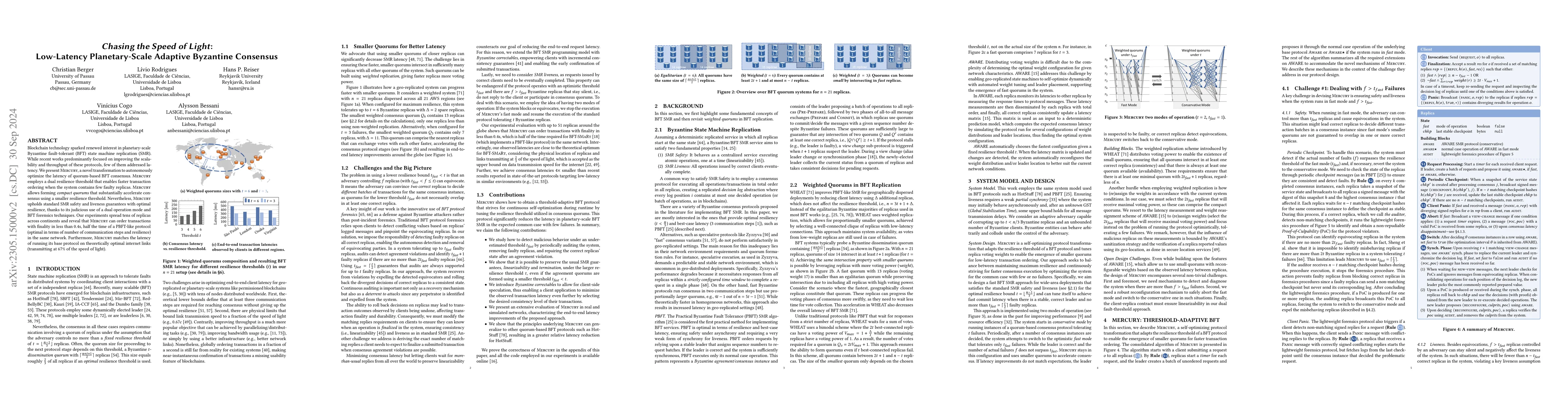 Thumbnail for Chasing the Speed of Light: Low-Latency Planetary-Scale Adaptive
  Byzantine Consensus