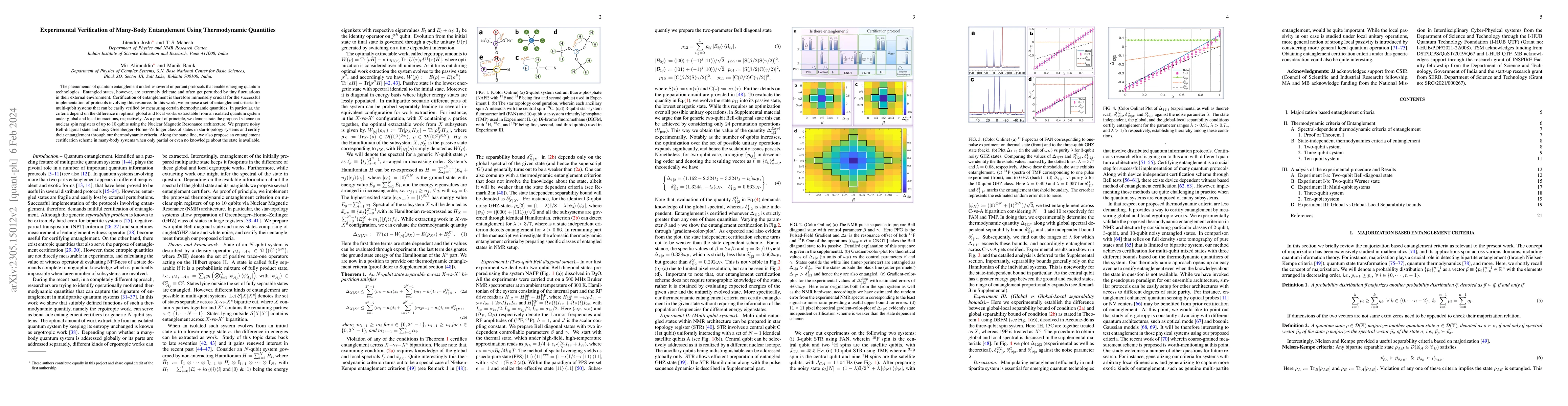 Thumbnail for Experimental Verification of Many-Body Entanglement Using Thermodynamic
  Quantities