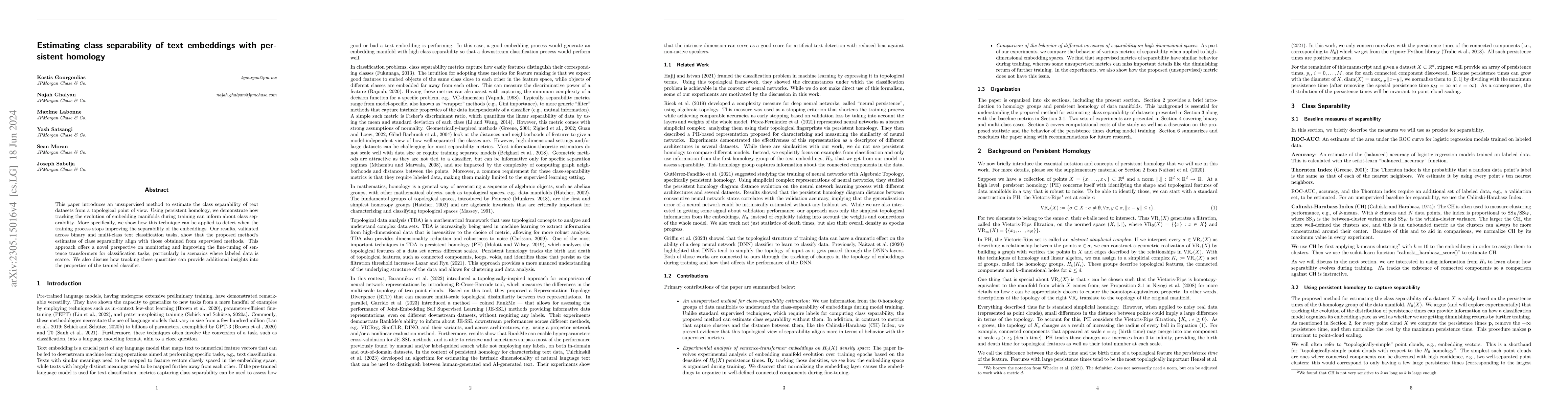 Thumbnail for Estimating class separability of text embeddings with persistent
  homology