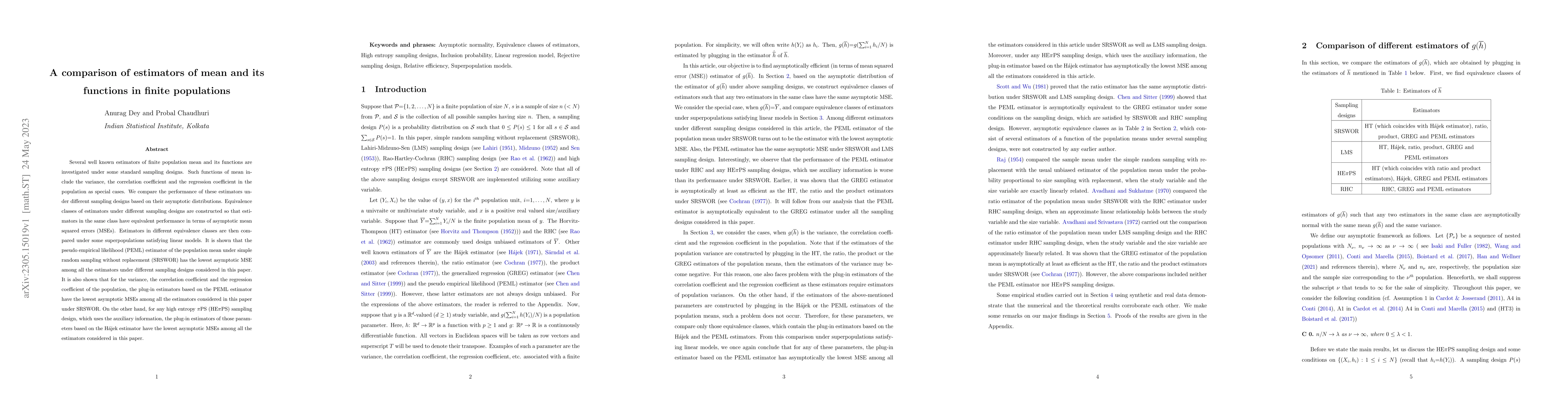 Thumbnail for A comparison of estimators of mean and its functions in finite
  populations