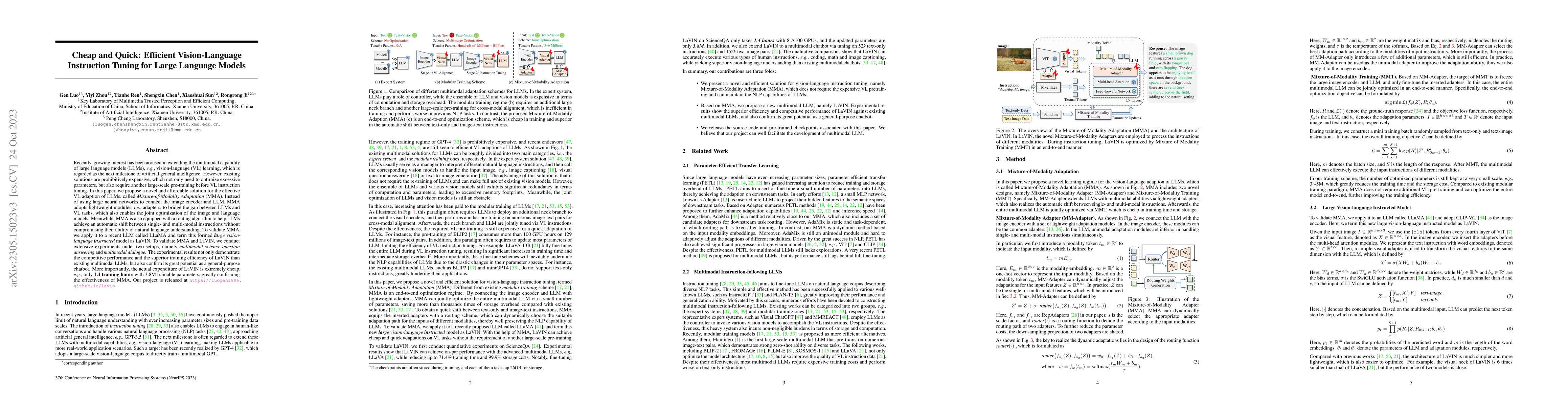 Thumbnail for Cheap and Quick: Efficient Vision-Language Instruction Tuning for Large
  Language Models