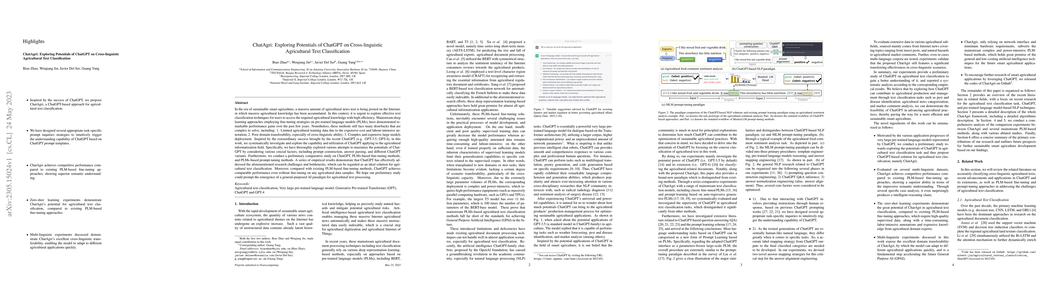 Thumbnail for ChatAgri: Exploring Potentials of ChatGPT on Cross-linguistic
  Agricultural Text Classification