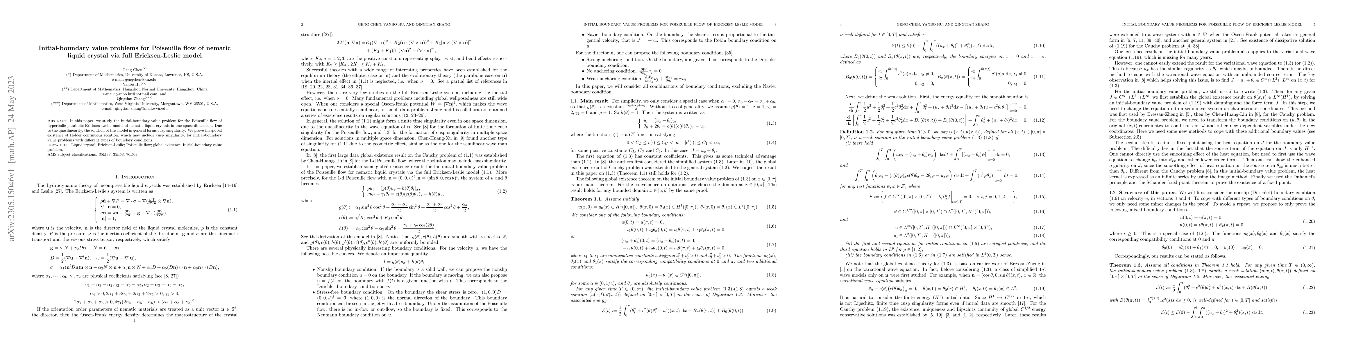 Thumbnail for Initial-boundary value problems for Poiseuille flow of nematic liquid
  crystal via full Ericksen-Leslie model