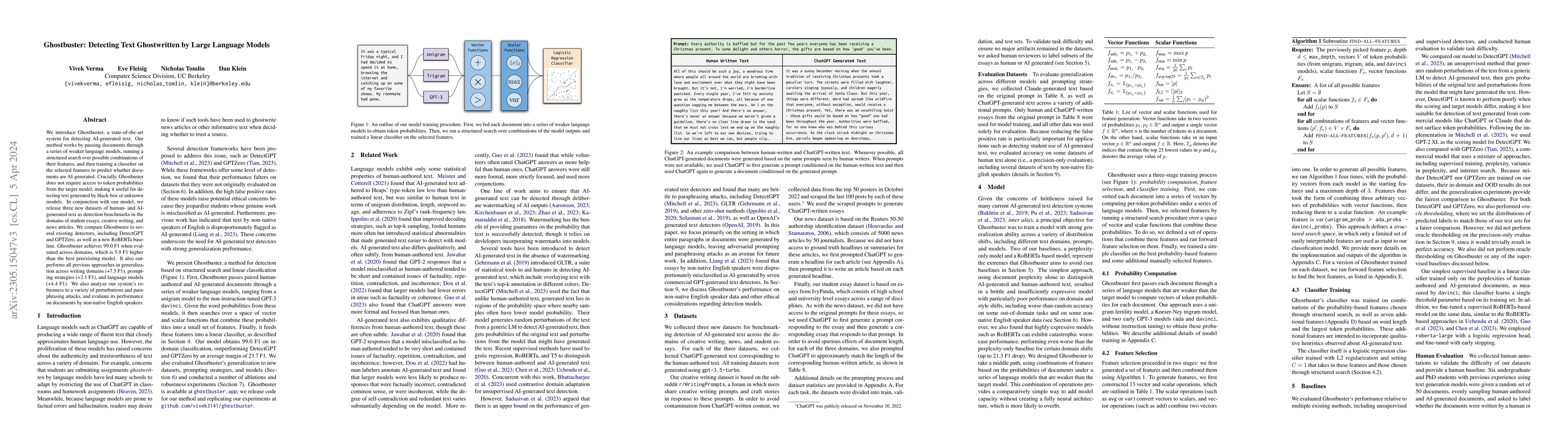 Thumbnail for Ghostbuster: Detecting Text Ghostwritten by Large Language Models