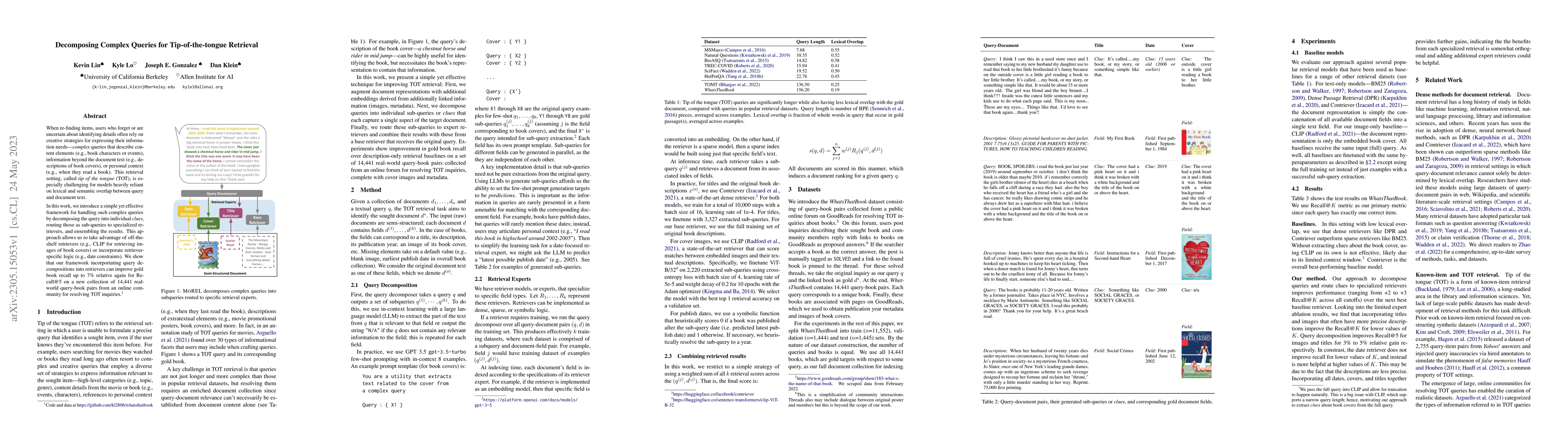 Thumbnail for Decomposing Complex Queries for Tip-of-the-tongue Retrieval