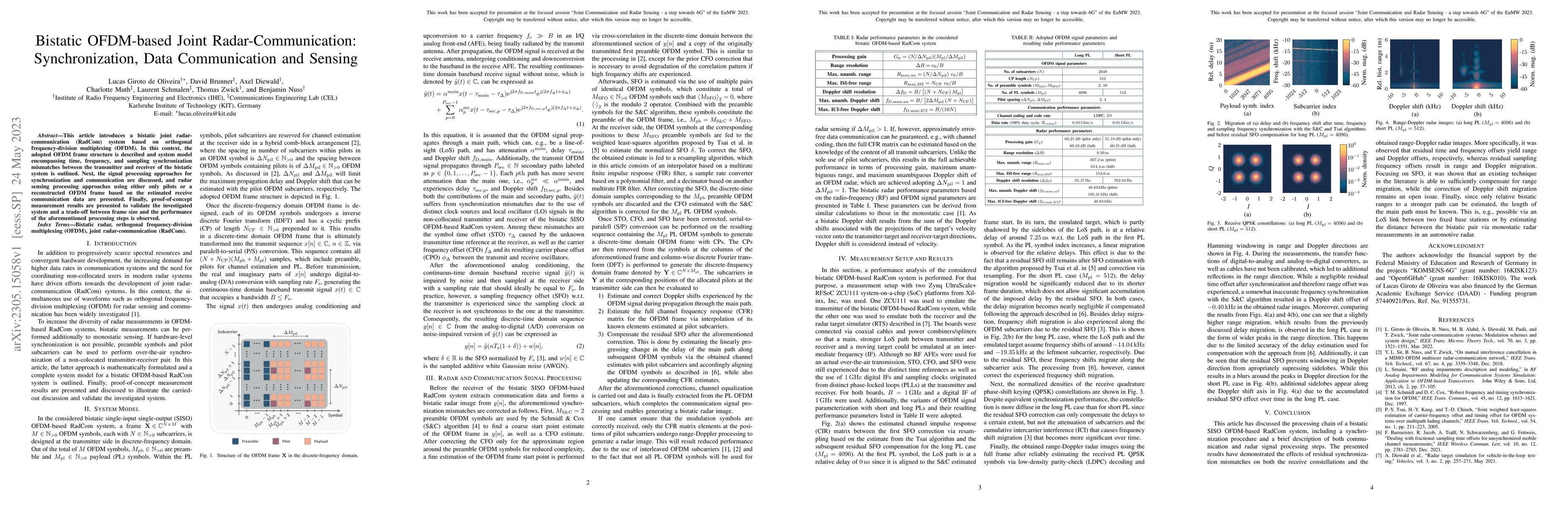 Thumbnail for Bistatic OFDM-based Joint Radar-Communication: Synchronization, Data
  Communication and Sensing