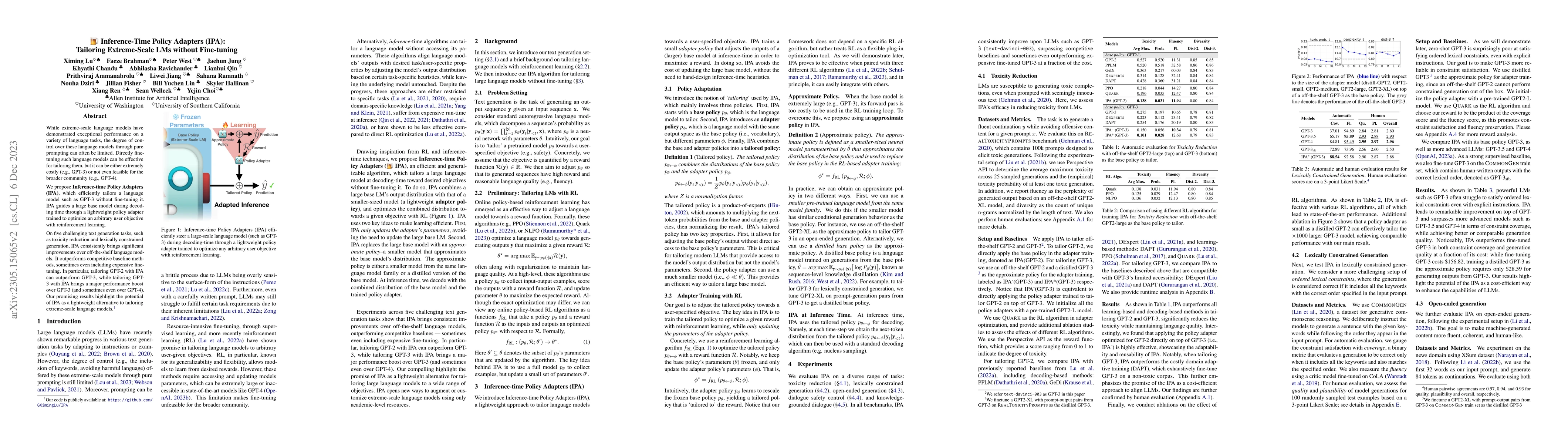 Thumbnail for Inference-Time Policy Adapters (IPA): Tailoring Extreme-Scale LMs
  without Fine-tuning