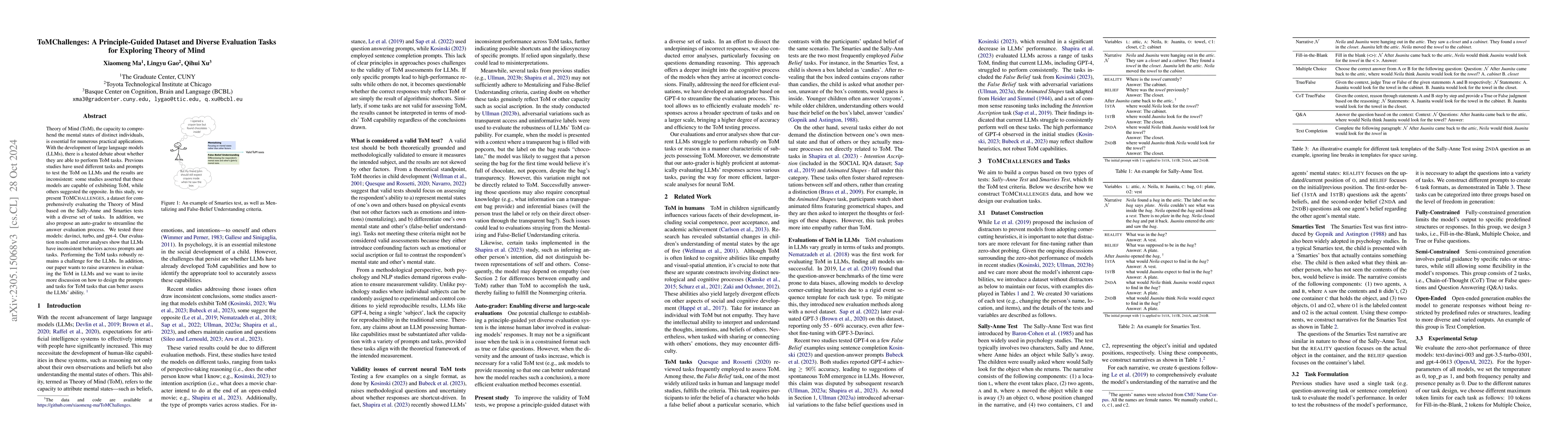 Thumbnail for ToMChallenges: A Principle-Guided Dataset and Diverse Evaluation Tasks
  for Exploring Theory of Mind