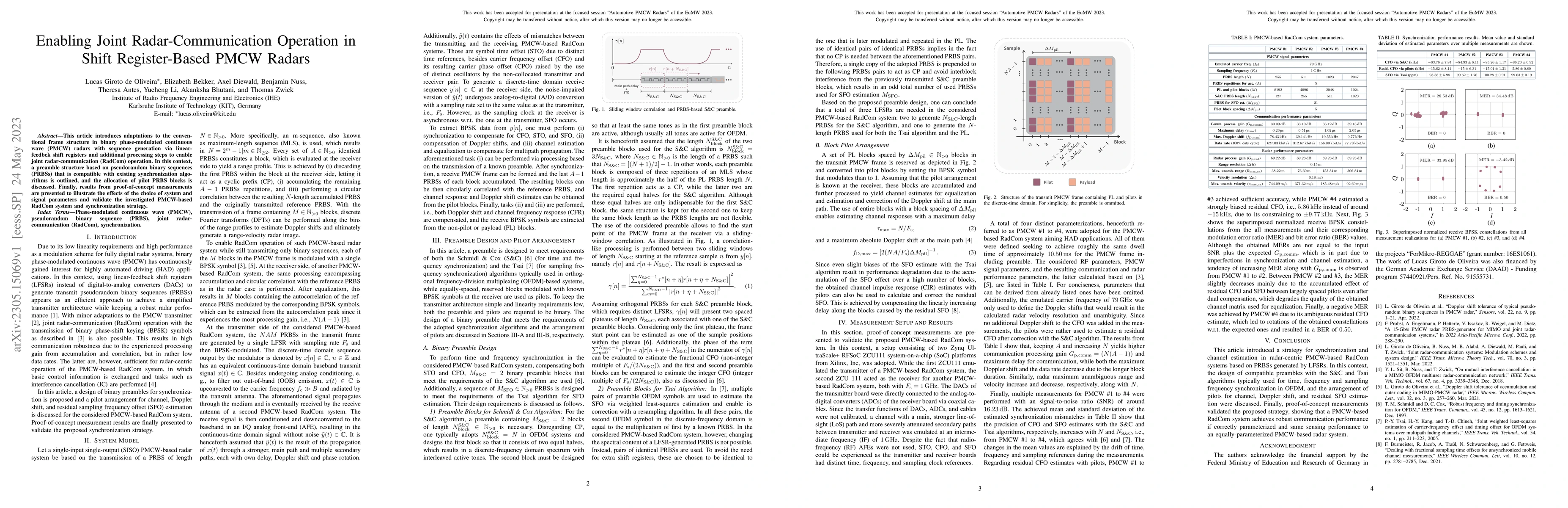 Thumbnail for Enabling Joint Radar-Communication Operation in Shift Register-Based
  PMCW Radars