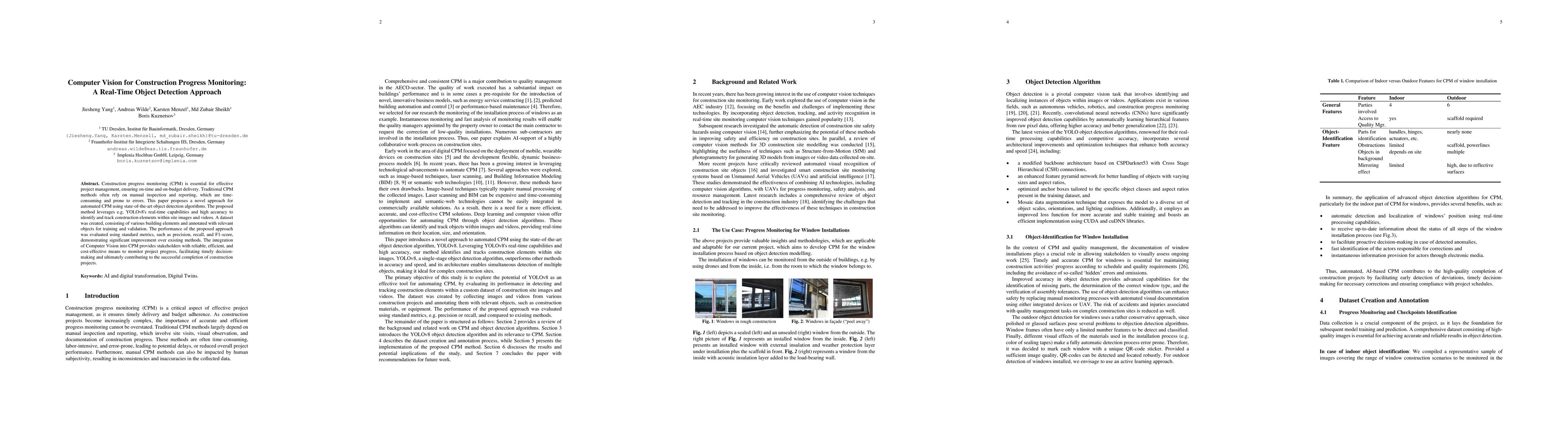 Thumbnail for Computer Vision for Construction Progress Monitoring: A Real-Time Object
  Detection Approach