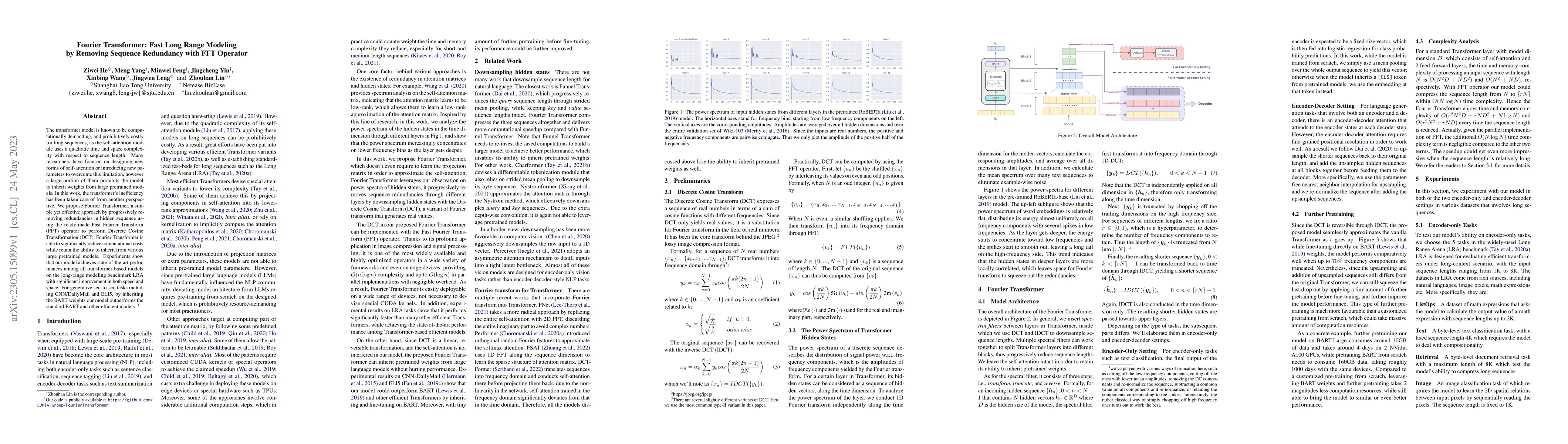 Thumbnail for Fourier Transformer: Fast Long Range Modeling by Removing Sequence
  Redundancy with FFT Operator