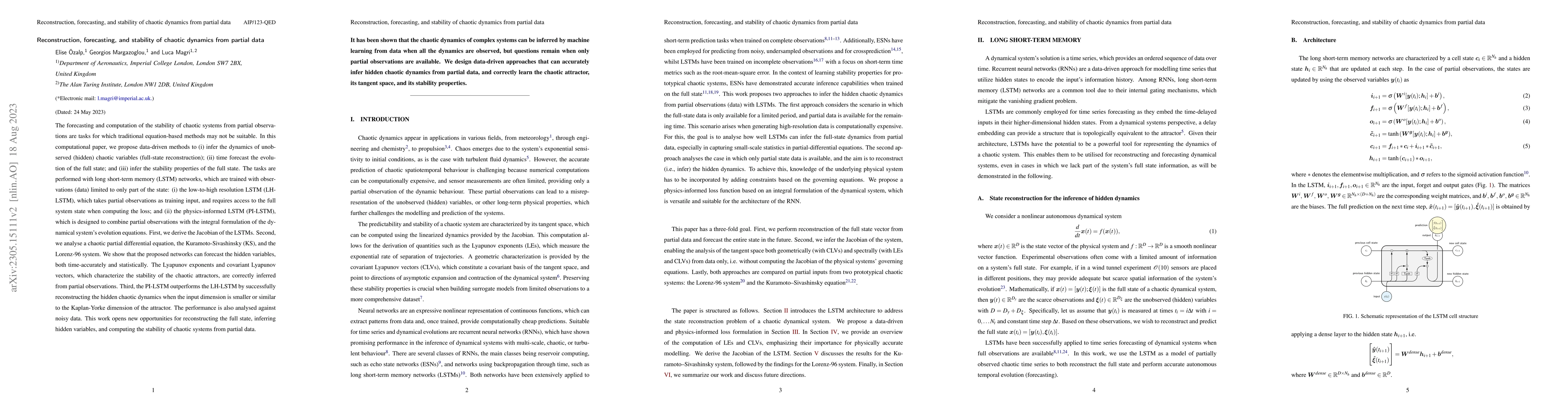 Thumbnail for Reconstruction, forecasting, and stability of chaotic dynamics from
  partial data
