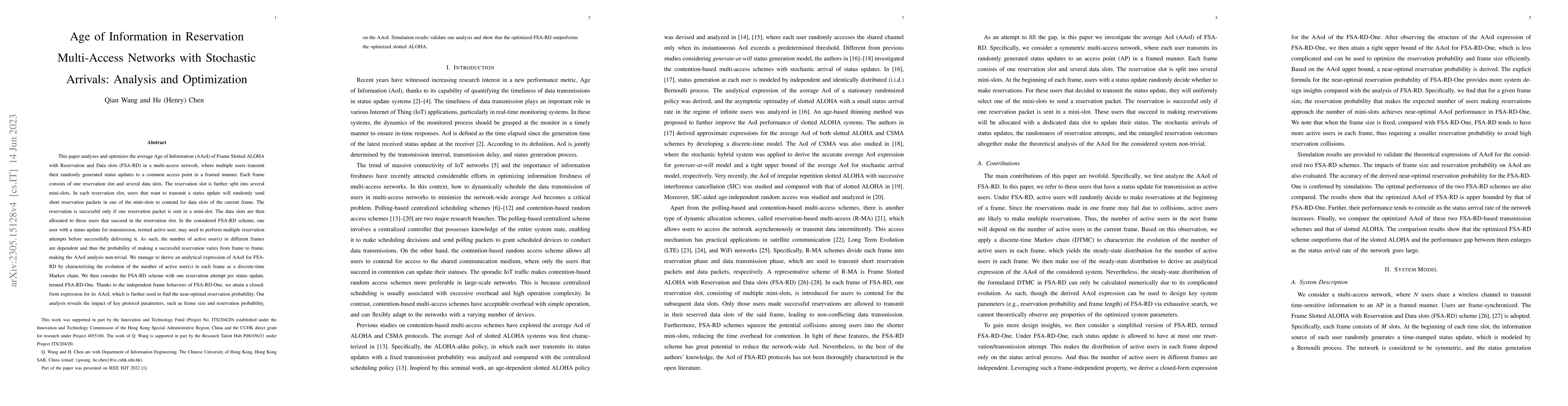 Thumbnail for Age of Information in Reservation Multi-Access Networks with Stochastic
  Arrivals: Analysis and Optimization