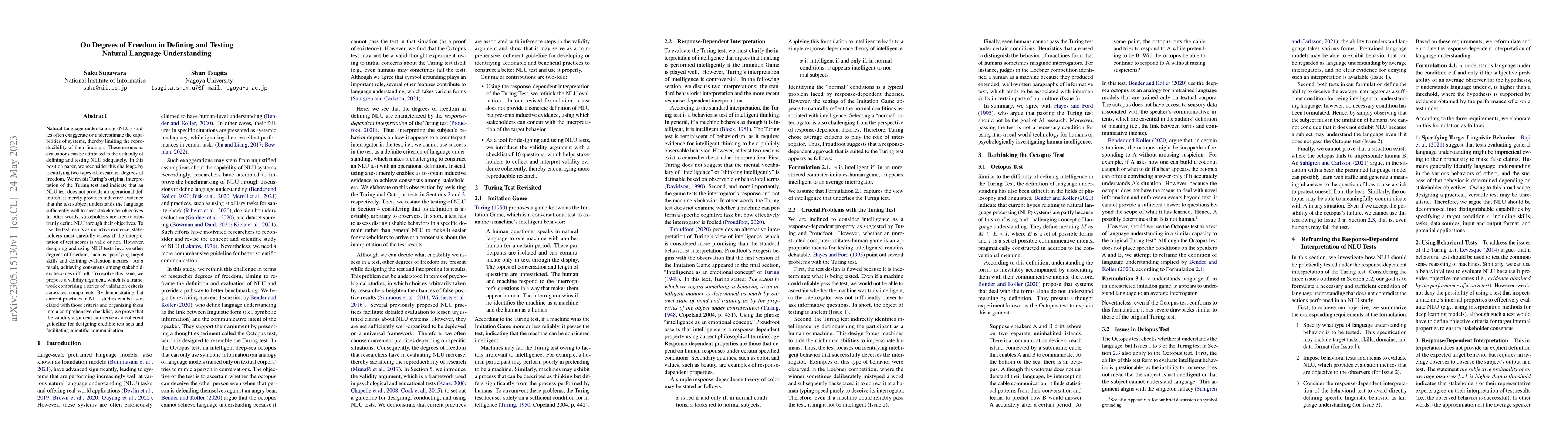 Thumbnail for On Degrees of Freedom in Defining and Testing Natural Language
  Understanding