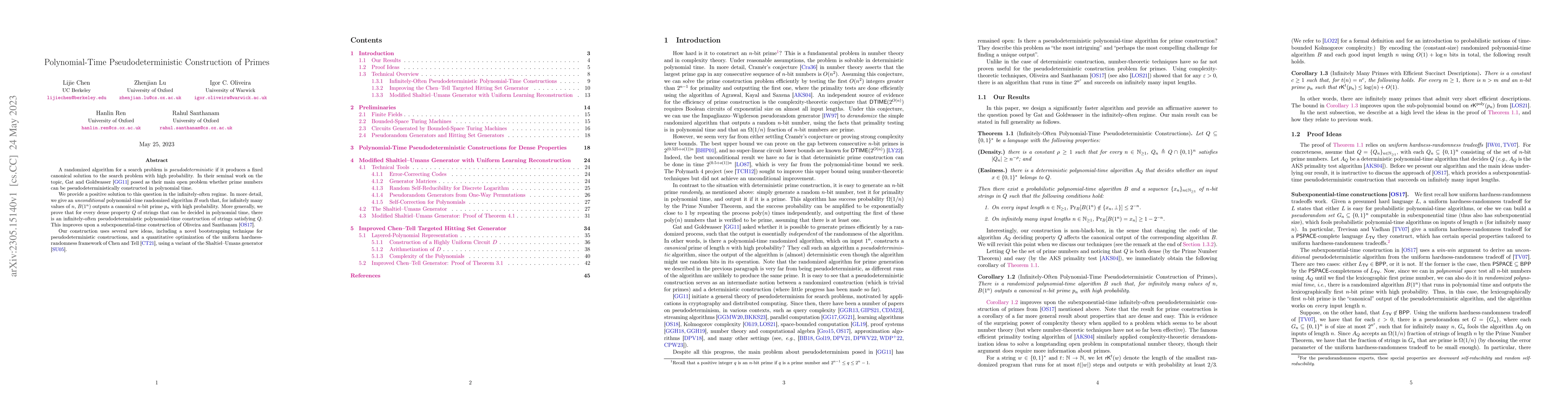 Thumbnail for Polynomial-Time Pseudodeterministic Construction of Primes