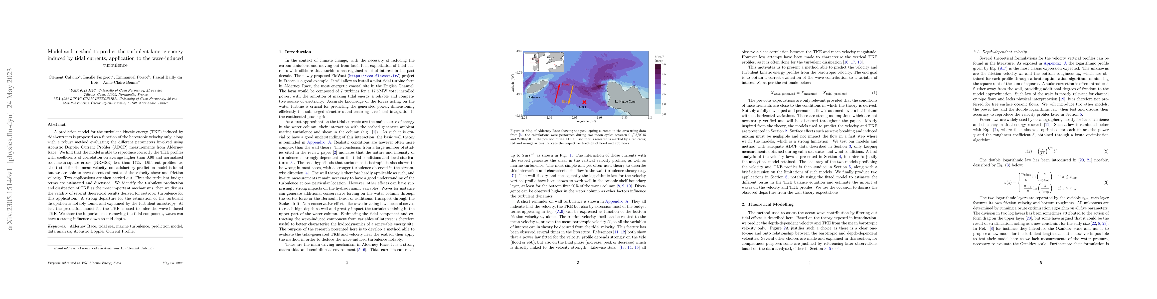 Thumbnail for Model and method to predict the turbulent kinetic energy induced by
  tidal currents, application to the wave-induced turbulence