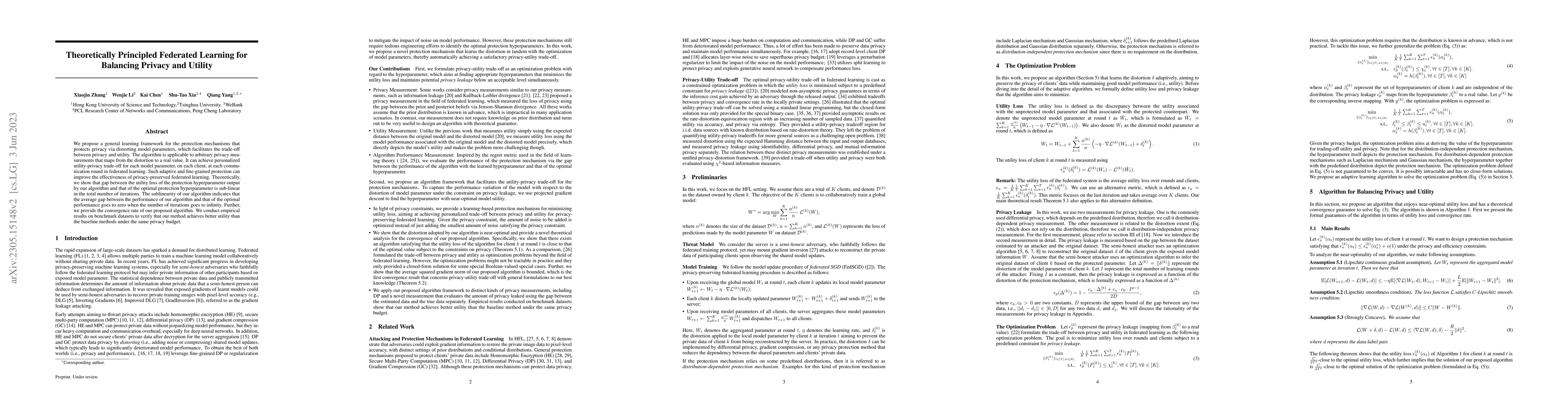Thumbnail for Theoretically Principled Federated Learning for Balancing Privacy and
  Utility