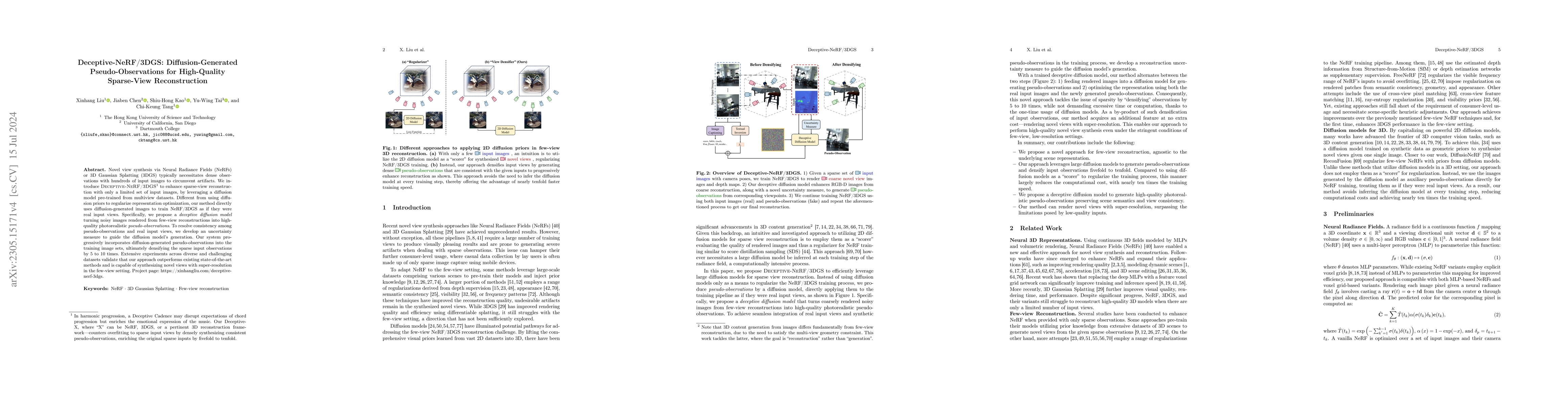 Thumbnail for Deceptive-NeRF/3DGS: Diffusion-Generated Pseudo-Observations for
  High-Quality Sparse-View Reconstruction