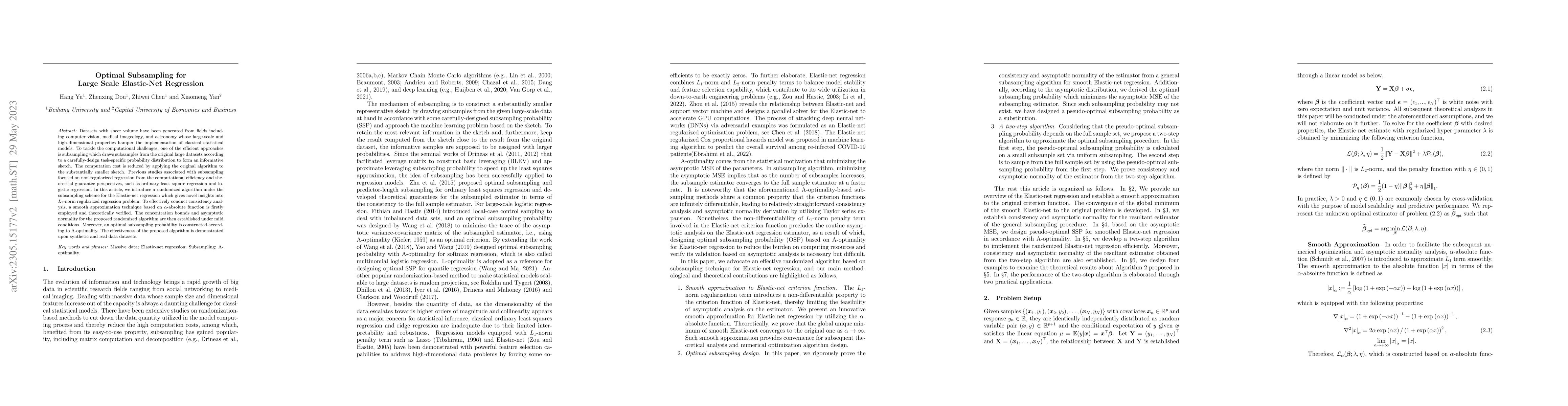 Thumbnail for Optimal subsampling for large scale Elastic-net regression