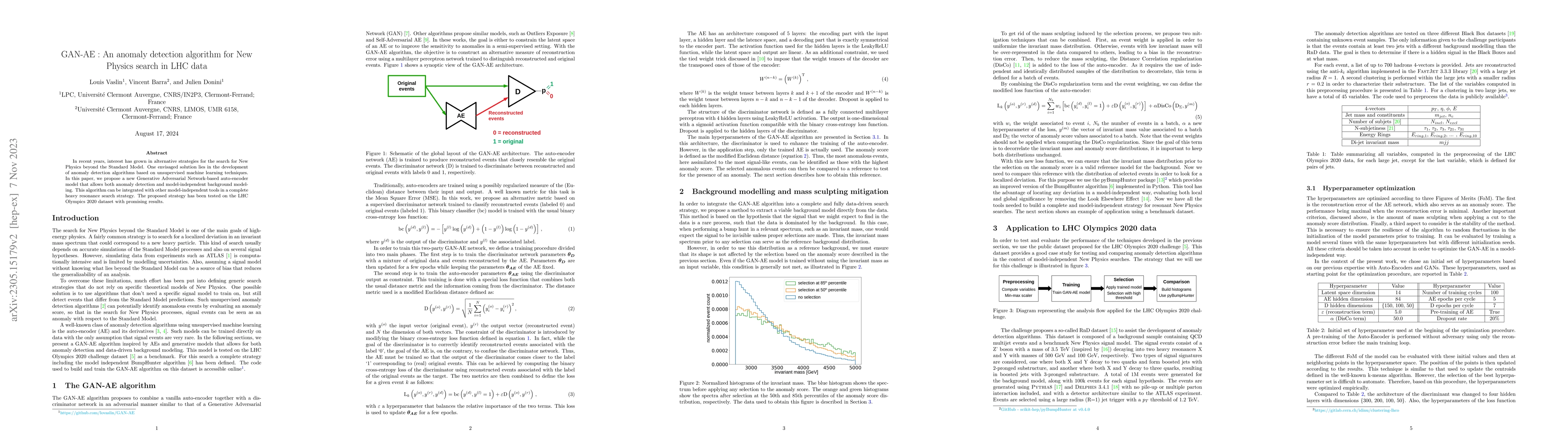 Thumbnail for GAN-AE : An anomaly detection algorithm for New Physics search in LHC
  data