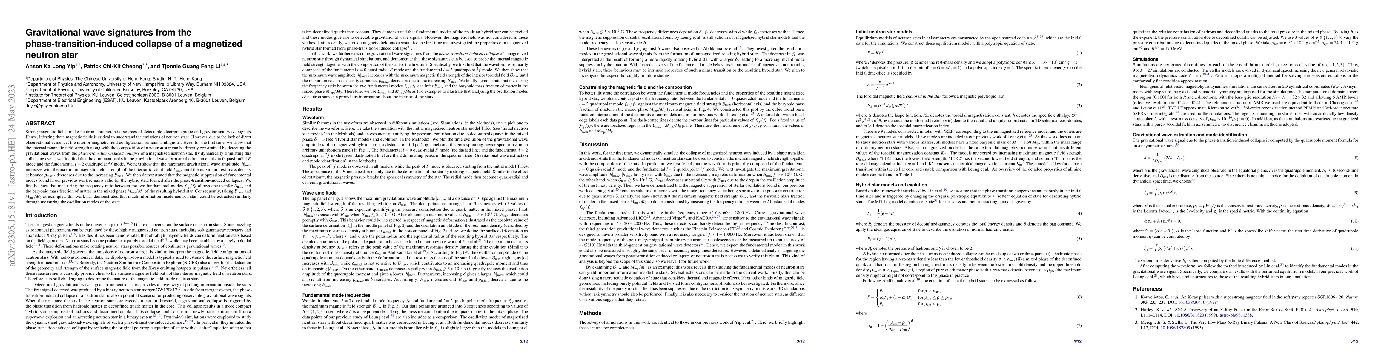 Thumbnail for Gravitational wave signatures from the phase-transition-induced collapse
  of a magnetized neutron star