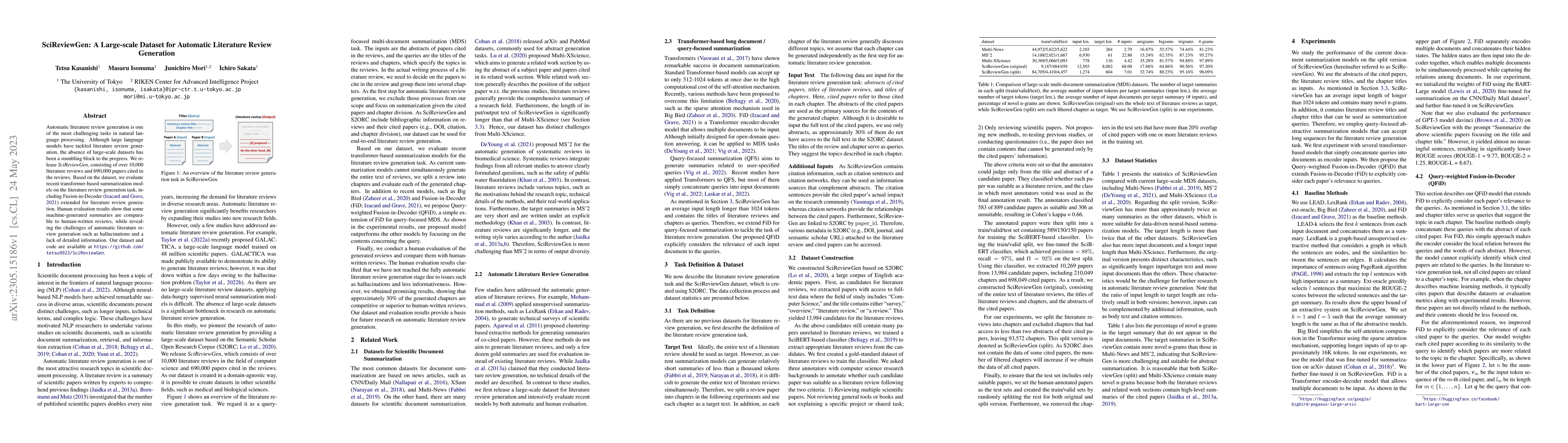 Thumbnail for SciReviewGen: A Large-scale Dataset for Automatic Literature Review
  Generation