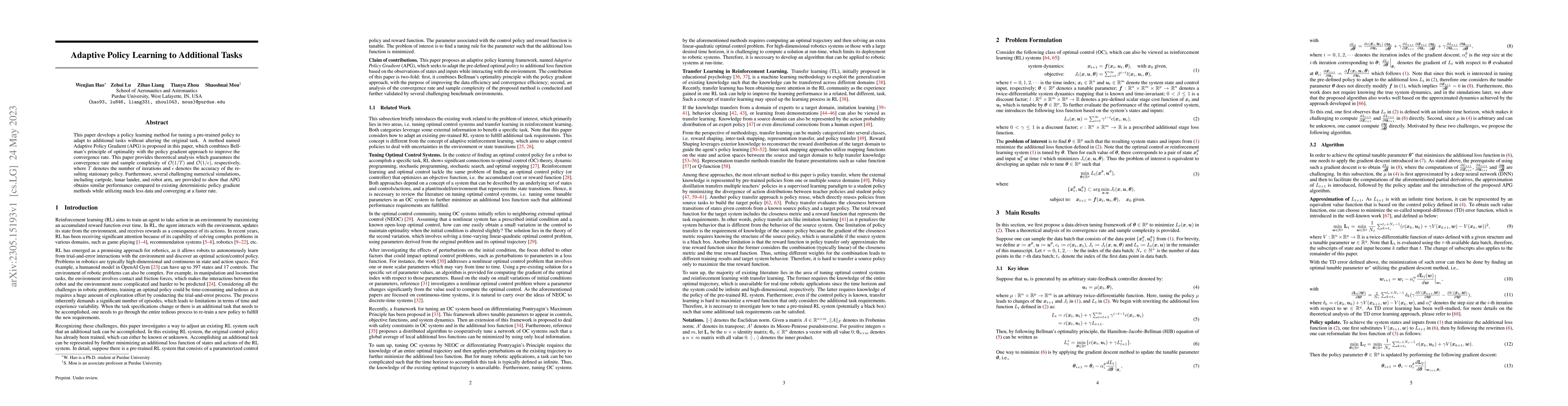 Thumbnail for Adaptive Policy Learning to Additional Tasks